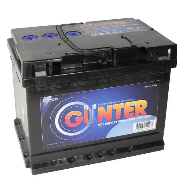Аккумулятор GUNTER 60 Ач 500 А (EN), обратная полярность, LN2