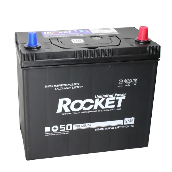 Аккумулятор ROCKET Asia 55Ah euro CCA520 75В24L (Юж.Корея) Гарнтия 2 года 234*127*220