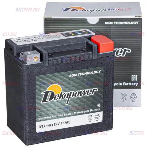 Аккумулятор DEKA POWER YTX14L-BS 16 Ач 240 А (EN), обратная полярность, 150x86x131