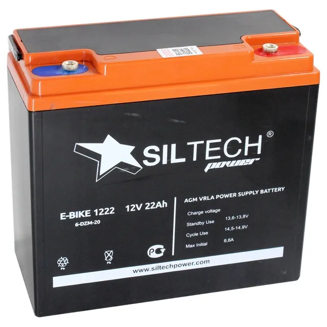Аккумулятор SILTECH E-BIKE 6-DZM-20 22 Ач, обратная полярность, 182x77x166