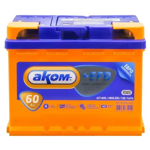 Аккумулятор АКОМ 60 Ач 600 А (EN), обратная полярность, LN2
