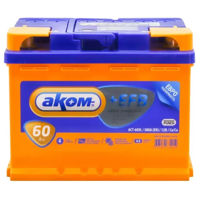 Аккумулятор АКОМ 60 Ач 600 А (EN), обратная полярность, LN2