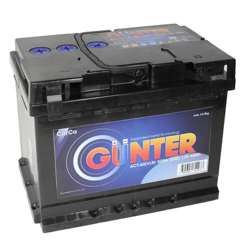Аккумулятор GUNTER 60 Ач 500 А (EN), прямая полярность, LN2