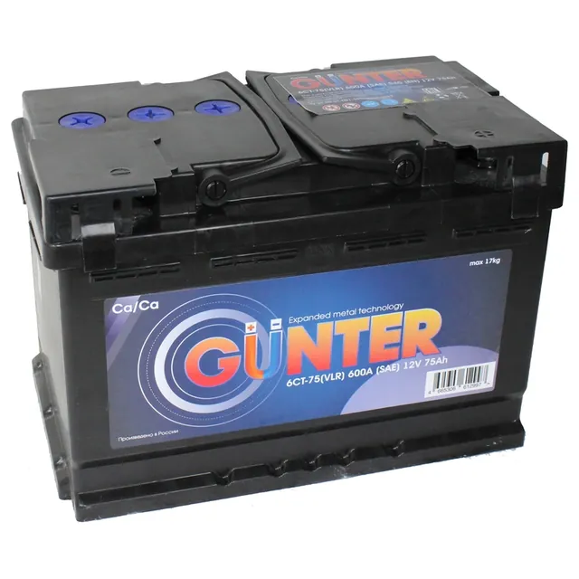 Аккумулятор GUNTER 75 Ач 600 А (EN), прямая полярность, LN3