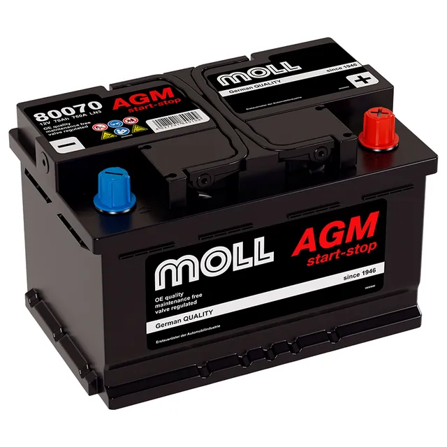 Аккумулятор MOLL 70 Ач 700 А (EN), обратная полярность, LN3