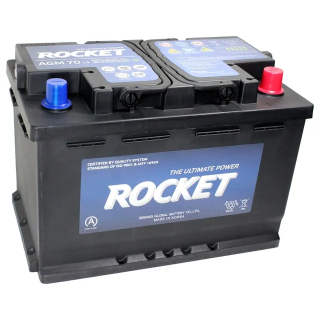 Аккумулятор ROCKET AGM 70 Ач 760 А (EN), обратная полярность, LN3