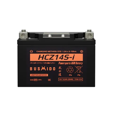 Аккумулятор BUSHIDO МОТО HCZ14S-i 12.5 Ач 210 А (EN), прямая полярность, YTZ14S