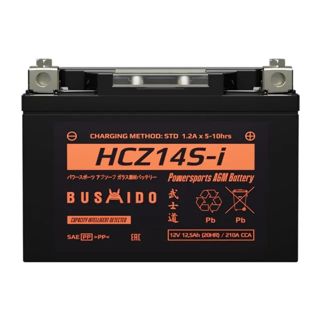 Аккумулятор BUSHIDO МОТО HCZ14S-i 12.5 Ач 210 А (EN), прямая полярность, YTZ14S