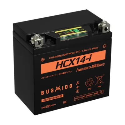 Аккумулятор BUSHIDO YTZ14L-BS 15.5 Ач 210 А, прямая полярность, YTX14L