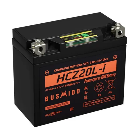 Аккумулятор BUSHIDO HCZ20L 21 Ач 270 А, обратная полярность, YTX20L