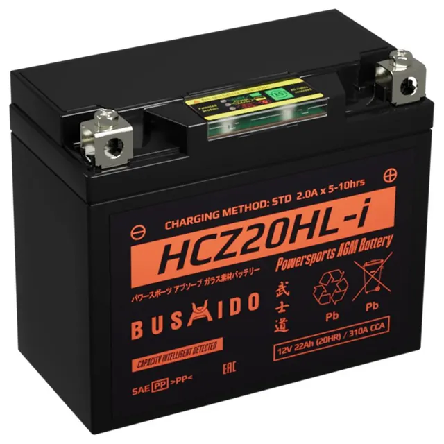 Аккумулятор BUSHIDO 22 Ач 310 А, обратная полярность, YTX20HL