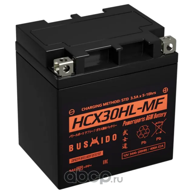 Аккумулятор BUSHIDO HCX 34 Ач 400 А (EN), обратная полярность, YIX30L