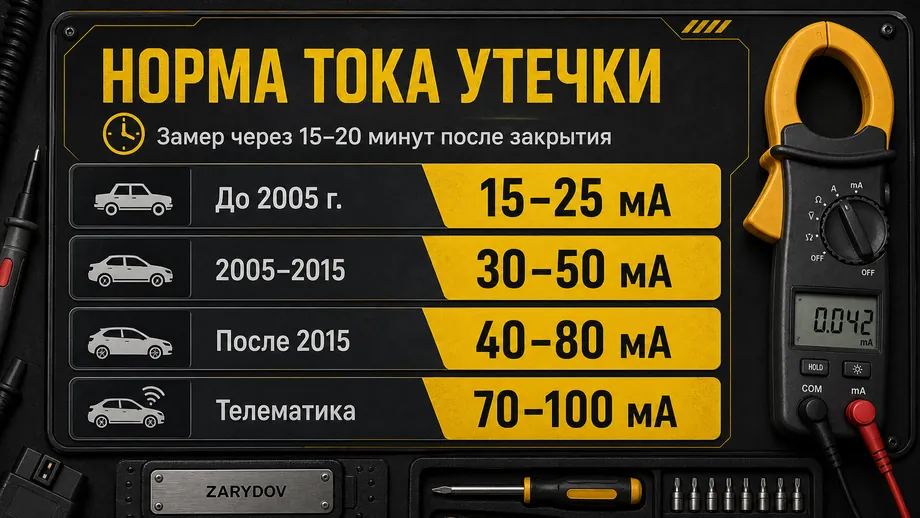 Нормальный ток утечки для автомобилей разных годов выпуска