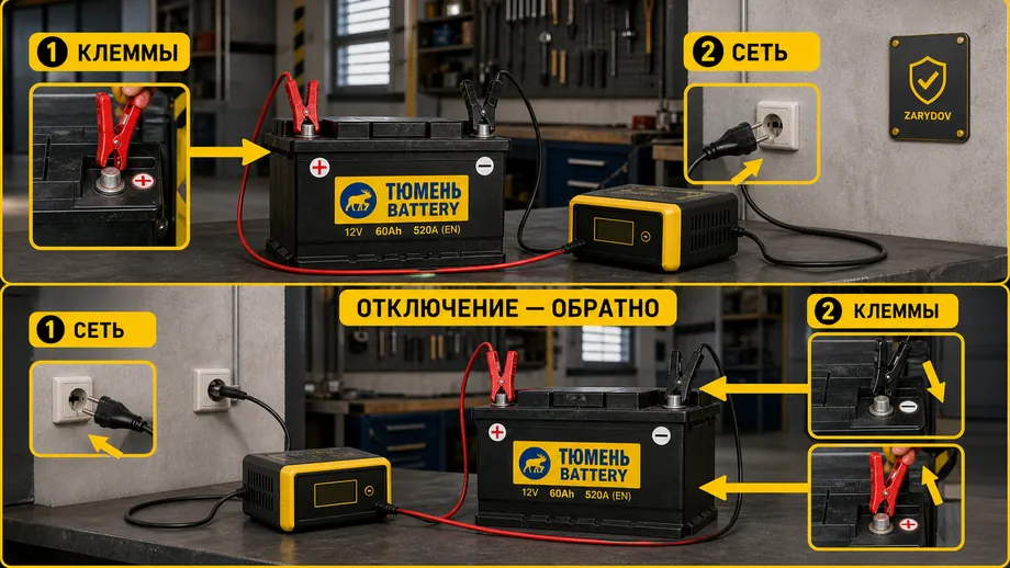 Безопасное подключение зарядного устройства к аккумулятору