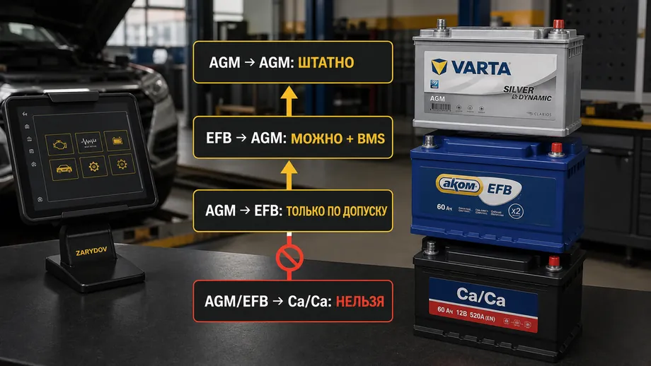 Правила замены EFB и AGM аккумуляторов в системе start-stop