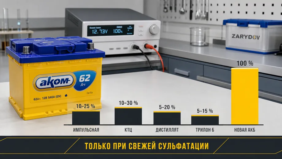 Эффективность методов восстановления емкости аккумулятора